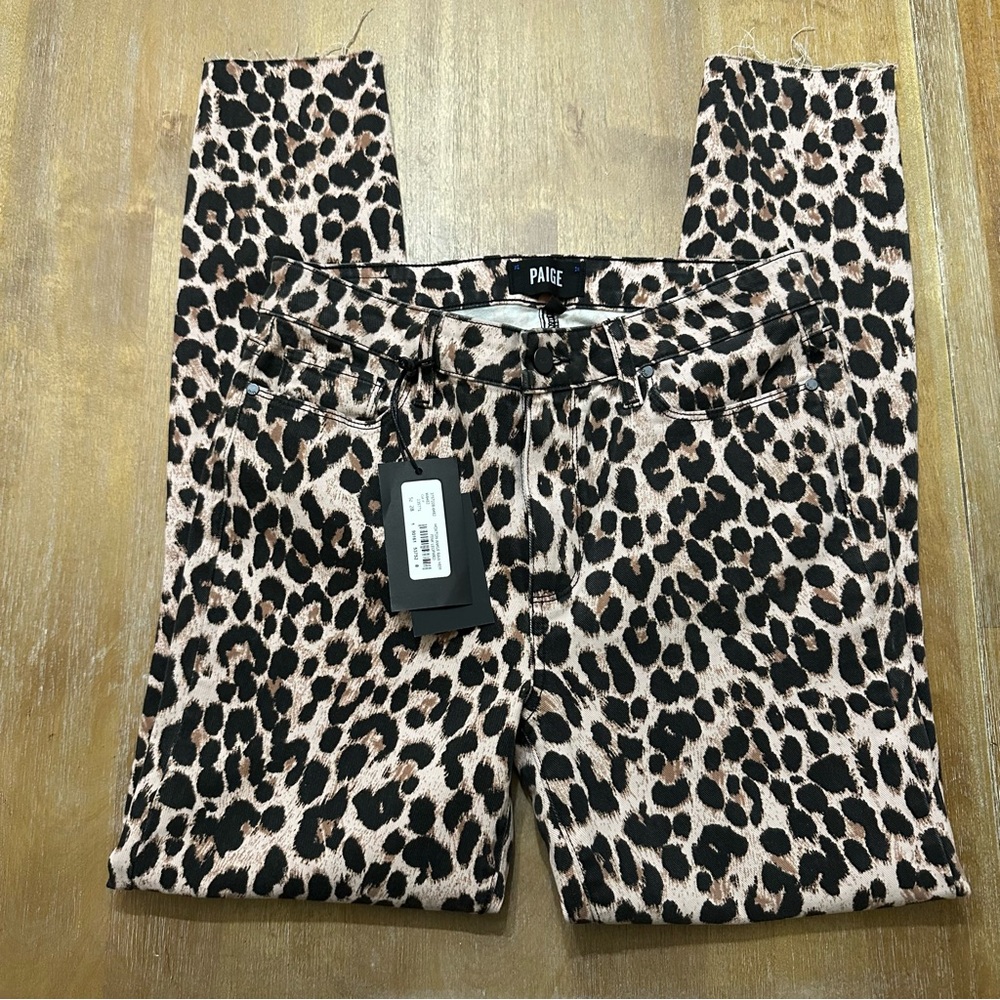 PAIGE Hoxton Raw Hem Leopard Print Skinny Jeans